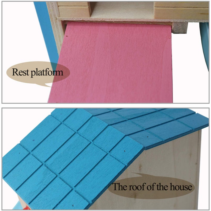 kathson Hamster House Pets Small Animal Hideout with Funny Climbing Ladder Slide Wooden Hut Play Toys Chews for Small Animals Like Dwarf Hamster and Mouse(Blue) - Image 5